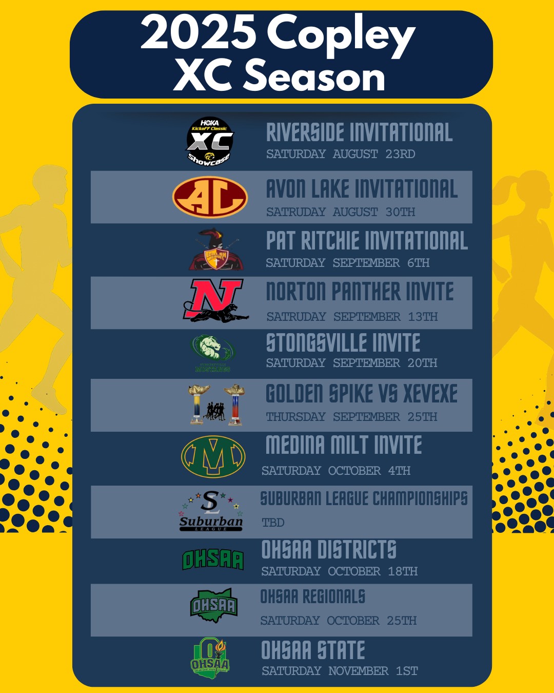 2025 Copley XC Meet Schedule
